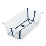 Stokke Flexi Bath X-Large, Transparent Blue - Spacious Foldable Baby Bath - Lightweight & Easy to Store - Convenient to Use at Home or When Travelling - Best for Ages 0-6