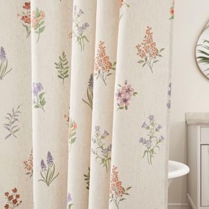 Floral Linen Shower Curtain, Spring Vintage Farmhouse Style, 72x84