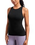 CRZ YOGA Butterluxe Womens Racerback Workout Tank Top with Built in Shelf Bra - Padded High Neck Yoga Athletic Camisole Black Small