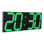 CHKOSDA Digital Wall Clock, 18" Large Wall Clock, Led Wall Clock with Countdown Timer, Calendar, Thermometer, 12/24H, Adjustable Brightness, Wall Mount/On Desktop, Corded Power(Green)