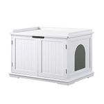 Unipaws Cat Litter Box Cover Enclosure, Cat Washroom Storage Bench, Indoor Cat House, Sturdy Wooden Structure, Spacious Storage, Easy Assembly, Fit Most of Litter Box, White