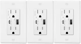 24W Type C USB Wall Charger Outlet,GREENCYCLE 15 Amp High Speed Receptacle,Charging Power Outlet with 4.8A Dual Port USB Ports,Electrical USB Outlet,Wall Plate Included,UL Listed,White,3PK