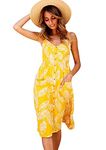 YMING Ladies Party Dress Dress Casual Summer Dress Sleeveless Dress Yellow XXL