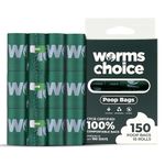 WORMS CHOICE Poop Bags for Dogs - CPCB Certified Biodegradable Dog Poop Bags - Large Pet Poop Bag for Big and Small Dogs - 150 Count, Green (Plastic Out, Nature In)