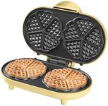 Bestron Double waffle maker for classic heart-shaped waffles, Waffle maker with non-stick coating, Sweet Dreams collection, Color: Yellow