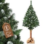 KADAX Artificial Christmas Tree 6ft, Snow Flocked Xmas Tree on Natural Pine Trunk, Green Holiday Tree with Diamond Crystals and Plastic Stand