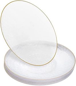 STACKABLES ~ Pack of 20 Clear Plate with Gold Rim ~ 9" Round Dessert Plates Set ~ Modern Hammered Style Classic Lunch Plates ~ Multi Use Elegant Party Dinnerware Plates