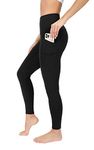 90 Degree By Reflex Power Flex Yoga Pants - High Waist Squat Proof Ankle Leggings with Pockets for Women - Black - Small