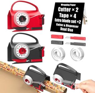 Wraprocut (2-Pack) Wrapping Paper Cutter & Tape Dispenser Dual Use with 4 Tapes，2 Replace Blades Kit for Christmas Gift Wrap Cutter Tool Paper Roll Holder Tube Sliding Slicing for Birthday Holiday.