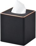 RHCSZ Flax Classic Leather Square Tissue Box Cover/Holder, Table Napkin Case Dispenser,Facial Tissues Organizer with Magnetic Bottom for Home Office,Tissues Cube Box (Black)