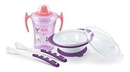 NUK Learn to Eat Set | Trainer Cup Sippy Cup (230 ml) | Feeding Bowl and Feeding Spoons | 6+ Months | BPA-Free | Purple | 4 Count