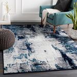 Surya Helsinki Abstract Rug - Area Rugs Living Room, Dining, Lounge, Bedside - Modern Marble Rug, Soft Luxurious Easy Care Medium Pile - Large Rug 160x220cm Navy BLue Rug