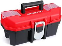 WORKPRO Tool Box Portable 13" with Removable Tray Heavy Duty Toolbox with Metal Latch, Rated up to 33 Lbs, PP Plastic Small Tool Boxes with Small Parts Organizer in Lid, black & red