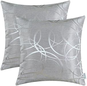 Pack of 2 CaliTime Cushion Covers Throw Pillow Cases Shells for Couch Sofa Home Decor Modern Shining & Dull Contrast Circles Rings Geometric 18 X 18 Inches Silver Gray