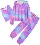 Vieille Girls Clothes 3 Piece Outfits Set Tie Dye Hoodie Crop Top Pants Sweatsuit Size 7-14 Years, Tie Dye 2, 7-8 Years