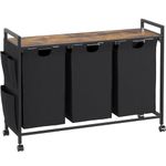 Laundry Basket 3 Compartments, Laundry Bin with Lid, Laundry Hamper with Wheels, Storage Bag, Hook, Laundry Bag Made of Oxford Fabric, Extendable, Removable, Metal Frame, 3 x 46 L, Black