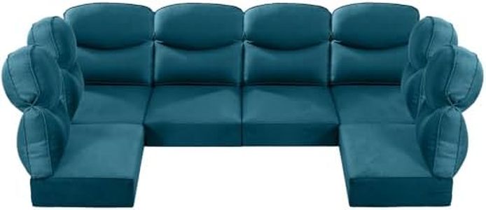 ACTREST Luxury 24x24x6 Outdoor Seat Cushions for 6-Seat Sectional Sofa Set of 6 - Water-Repellent 14-Piece Patio Cushion Set for Outside Wicker Loveseat Chair L-Shape Couch - Peacock Blue/Smile