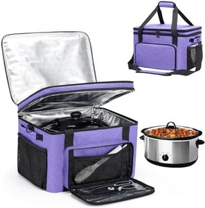 Wigojoy Slow Cooker Carrying Bag, Double Layer Insulated Design Slow Cooker Carrier with Removable Hard Liner and Pot Lid Fastener for 6-8 Quart Crock Pot, Purple
