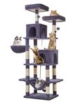 Taoqimiao Cat Tree, 71.7-Inch Cat Tower for Indoor Cats, Plush Multi-Level Cat Condo with 13 Scratching Posts, 2 Perches, 2 Caves, Hammock, 2 Pompoms,Smoky Gray MS013LG