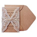 Picky Bride 50 Pcs Rustic Laser Cut Lace Wedding Invitations Kits, 5" x 7.3", Rustic Kraft Blank Invitations for Wedding, Bridal Shower, Engagement, Anniversary Invite