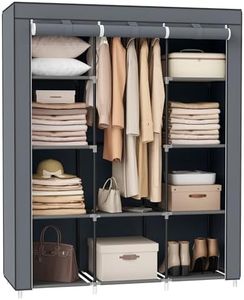 SONGMICS Portable Closet, Clothes Storage Organizer with 10 Shelves, 1 Clothes Hanging Rail, Non-Woven Fabric Closet, Metal Frame, 51 x 17.7 x 66.1 Inches, Grey URYG93G