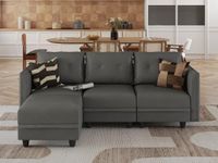 LLAPPUIL Modular Sectional Sofa Faux Leather Fabric Reversible 4 Seater L Shape Sectional Couch with Storage, Modular Sofa Chaise with Ottoman for Apartment, Dark Grey