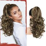 Sofeiyan Ponytail Extension Long Curly Ponytail 17 inch Claw Clip in Hair Extension Fake Pony Tail Natural Looking Synthetic Hairpiece for Women - Light Brown with Ash Blonde Highlights