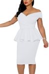 Aisbei Women's Elegant Deep V Neck Wrap Dress Bodycon Pencil Midi Dress for Office Cocktail Party Church, #9 White, X-Large