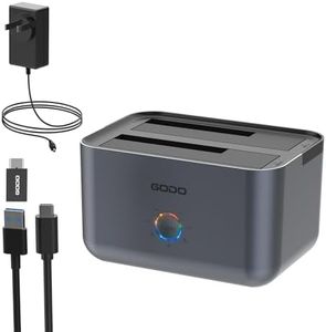 GODO Hard Drive Docking Station to USB 3.0 Type C,Dual Bay Hard Drive Dock for SATA 2.5/3.5 inch HDDs/SSDs with LED Indicator,Support Offline Clone/Duplicator 2 * 18TB Grey