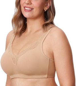 DELIMIRA Women's Wireless Plus Size Full Coverage Lace Bra Cotton Unlined Comfortable Taupe Tan 38C