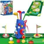 Letapapa Kids Golf Club Set, Toddler Golf Set with Golf Board, Putting Mat, 8 Balls, 4 Golf Clubs and Golf Cart, Indoor and Outdoor Sports Toys Gifts for Boys Girls Aged 3 4 5 6 Years Old (Blue)