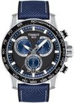 Tissot Mens Supersport Chrono 316L Stainless Steel case Swiss Quartz Watch, Blue, Black, Textile, 22 (T1256171705103)