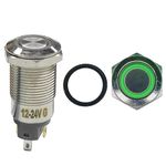 Electronic Spices 12 mm 12-24V Ring Light Self Locking Push Button Metal Switch with Green Indicator