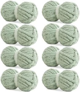 HOMBYS Sage Green Chunky Chenille Yarn for Hand Knitting,Fluffy Soft Jumbo Yarn Crocheting,Super Bulky Big Yarn for Chunky Blanket,Large Thick Arm Knitting Yarn,8 Pack Plush Yarn