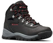 Columbia Women's Newton Ridge Plus Waterproof Hiking Boot, Black/Poppy Red, 8 W US