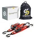 Strapinno Retractable Ratchet Straps - 1 in x 2.5 ft Heavy Duty Boat Transom Tie Down, 2PCS, 2400lbs Breaking Strength, S Hooks with Safety Clip, for Boat, Jetski, Seadoo, Waverunner, and PWCs (Red)