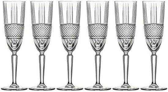 Toasting Flute -Champagne - Flutes - Set of 6 Flute Glasses - Lead Free Crystal - Wedding Toasting Flutes - Glass has Thick Border Design - 6 oz. - by Barski - Made in Europe