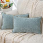 decorUhome Chenille Soft Throw Pillow Covers 12x20 Set of 2, Lumbar Velvet Farmhouse Pillow Covers, Decorative Pillow Covers with Stitched Edge for Couch Sofa Bed, Aqua Haze