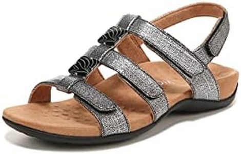 Vionic Women's Women's Rest Amber Backstrap Sandal - Ladies Adjustable Walking Sandals with Concealed Orthotic Arch Support, Black Metallic Linen, 8