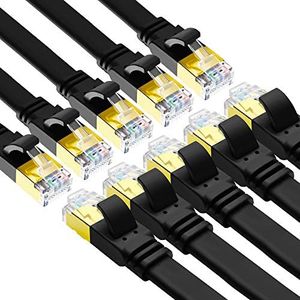 Yauhody CAT 8 Ethernet Cable,High Speed 40Gbps 2000MHz Flat SFTP Network Cable with Gold Plated RJ45 Connector,CAT8 Internet LAN Patch Cord for Gaming,Routers,Modems (0.5m/10 Pack/Black)