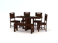 Angel's Solid Sheesham Wood Six Seater Dining Set with Folding Table and Bench (Six Seater, Walnut Finish)
