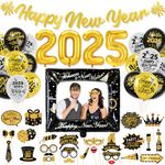 HOWAF Happy New Year Banner 2025 New Year Balloons Photo Booth Props Photo Frame Foil Balloon New Years Eve Decorations 2025