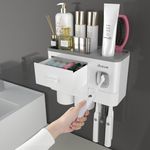 iHave Toothbrush Holders Bathroom Decor, 2 Cups Toothbrush Holder Wall Mounted with Automatic Toothpaste Dispenser, Bathroom Accessory with Large Capacity Tray, Cosmetic Drawer