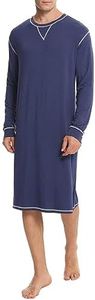 SWOMOG Men's Nightshirt Long Sleeve Nightgown Soft Loose Sleepwear Lightweight Nightwear Comfy Henley Sleep Shirt S-XXL Navy Blue X-Large