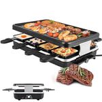 WISKA® Korean Barbeque Grill Raclette Machine Electric 8 Persons Grill Indoor BBQ Raclette Table Grill Double Layer Smokeless Electric Grill 1300 W with Non-Stick Plate & 8 Cheese Maker Pan for Home