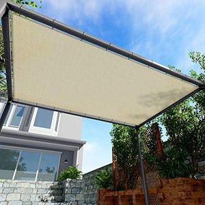 Windscreen4less 12' x 14' Sun Shade Sail Straight Edge Sun Shade Canopy Cover Outdoor with Grommets D-Ring UV Block for Pergola Backyard Patio (Beige)