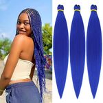 26 Inch Pre Stretched Braiding Hair 3 Packs Blue Braiding Hair for Goddess Box Braids Hot Water Setting Easy Braid Yaki Texture EZ Braids Synthetic Hair Extensions Crochet Bradids/Blue