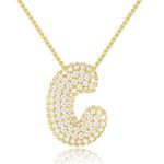 KissYan Bubble Letter Necklace, 14K Gold Plated Balloon Initial Pendant Box Chain Necklace Dainty CZ Jewelry Gift for Women(Letter C)