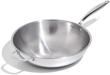 Lagostina Forte 3-Ply Clad Stainless Steel Open Wok, 32cm / 12.5”, Tri-Ply Bonded Construction, Even Heat Distribution, Induction Compatible, Oven Safe, Professional, Silver