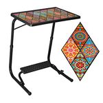 TABLE MAGIC Alloy Steel - Laptop Table Mat Finish, Lapdesk, Utility Table, Table with Footrest, Height Adjustable Table, Work at Home Table (Tm Footrest- Mandala Black, Large)